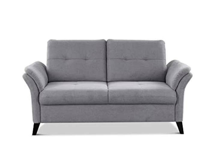 CAVADORE 2er Sofa Grönland / Skandinavische 2-Sitzer-Couch mit Federkern + Sitztiefenverstellung / 173 x 90 x 102 / Flachgewebe, Grau