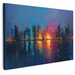 LEINWANDBILD Skyline - Pinselstriche - Dunkelblau - Leuchtend Groß 140x90 cm