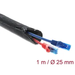 DeLOCK Gewebeschlauch mit Reißverschluss hitzebeständig 1 m x 25 mm schwarz