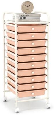 Costway 10 Drawer Rolling Storage Cart Organizer with 4 Universal Casters-Cherry