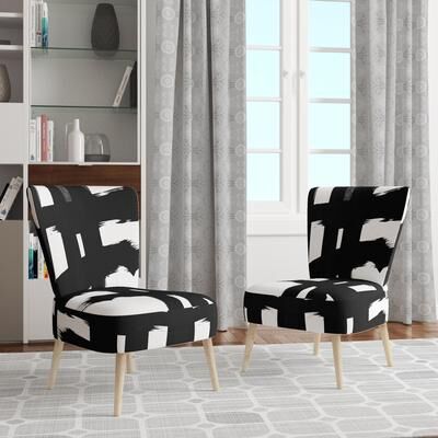 DESIGN ART "Designart ""Black & White Crossing Paths I"" Upholstered Abstract Accent Chair - Modern Arm Chair For Bedroom"