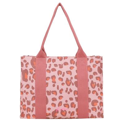 Henkeltasche FRITZI AUS PREUSSEN "Tote Shopper Leo", Damen, Gr. B/H/T: 18cm x 34cm x 44cm, rosa (pink), Baumwolle, Taschen, im exotischen Design