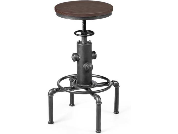 RELAX4LIFE Tabouret de Bar avec Hauteur Réglable et Siège Pivotant Tabouret Industriel avec Repose-Pieds Charge 150 KG Gris-Noir