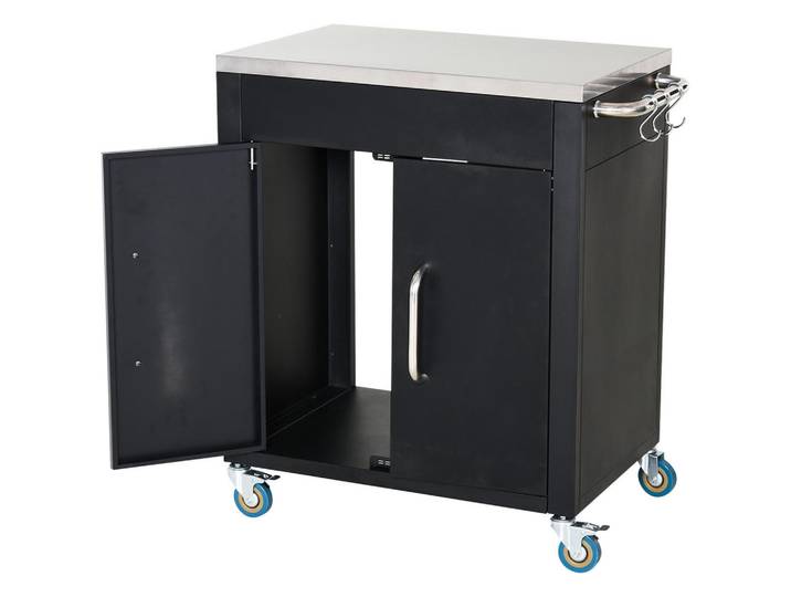 ComfortXL Grillwagen De-10113 mit Schrank und Haken, Edelstahlplatte Schwarz, Metall, 50x86.5x86 cm, Grills, Grillzubehör