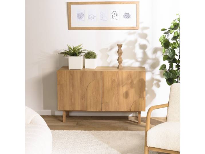 Ethan - Buffet Couleur Naturelle 2 Portes Décor Motif Arrondi