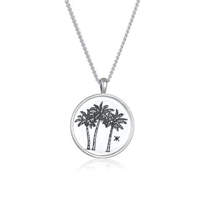 Kette mit Anhänger KUZZOI "Halskette Kette Anhänger Plättchen Palme 925 Sterling Silber" Gr. 50, silber, Halsketten, Herren, ohne Stein, Silber 925 (Sterlingsilber)