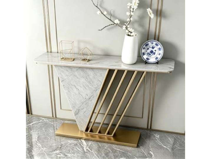 Konsolentisch, Eingangsbereich-Tisch aus Sinterstein mit Goldrahmen Goldener Metallrahmen, schmales Design für Eingangsbereich, Wohnzimmerdekoration
