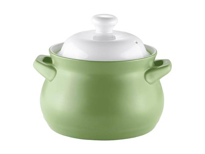 Keramiktopf mit Deckel, Doppelgriff-Deckel, reine Keramik-Terrine(White/Green,5L)