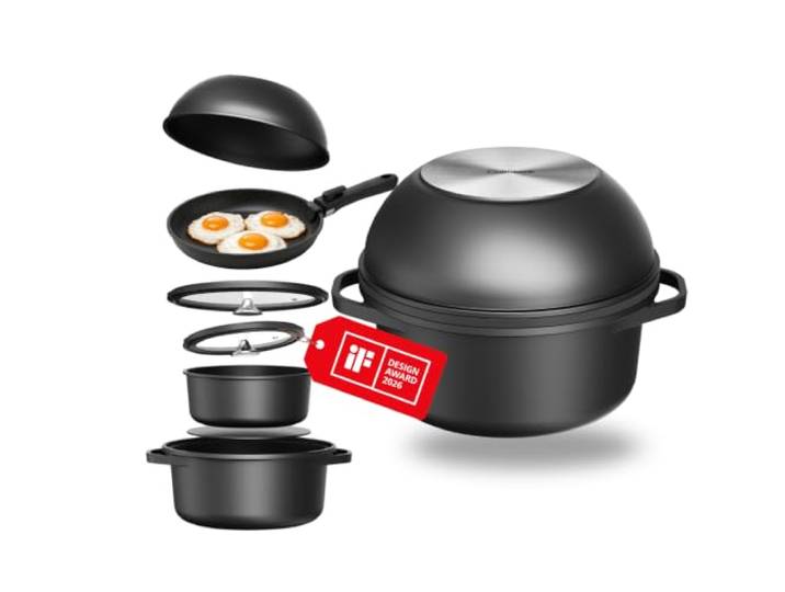 CuliStack Topfset Induktion 8-teilig, Töpfe, stapelbar, abnehmbarer Griff Platzsparend, Antihaft Kochtopf Set und Pfannenset für Induktion und Ceranfeld