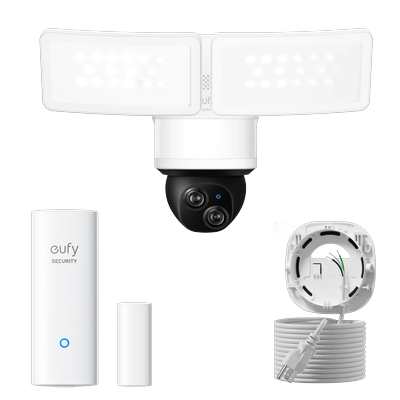 eufy Floodlight Camera E340 with AC Cable + Entry Sensor White