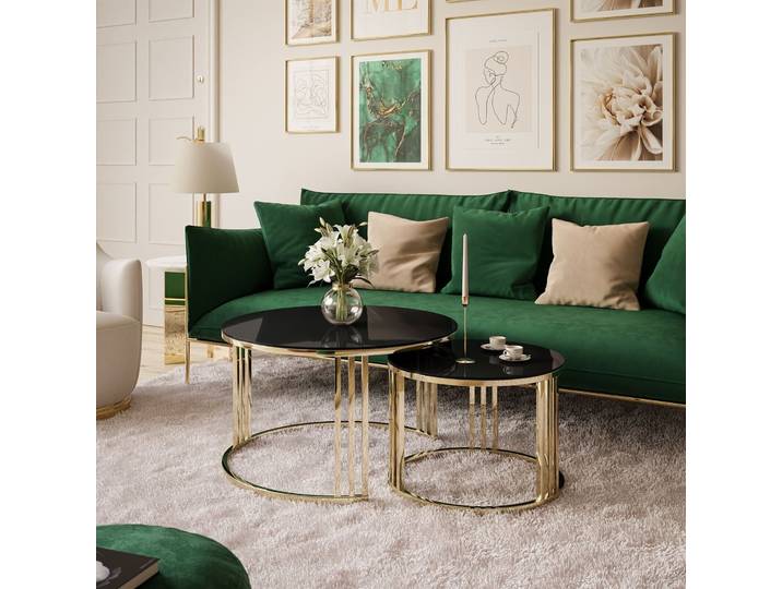 Runder Couchtisch 2in1 LORI GLASS goldener Chrom
