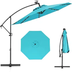 COSTWAY Sonnenschirm, Ampelschirm mit 32 Solar-LED-Leuchten und Kurbel, einstellbarer Neigungswinkel, Gartenschirm