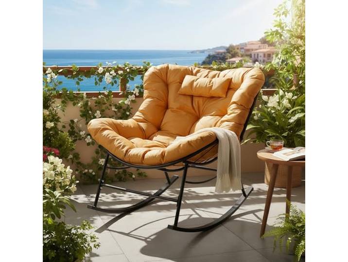 CCLIFE Schaukelstuhl Extra groß,Kopfstütze,bis 150kg,Orange Extra groß,Kopfstütze,bis 150kg belastbar,ergonomisch,Für Wohnzimmer & Relaxen