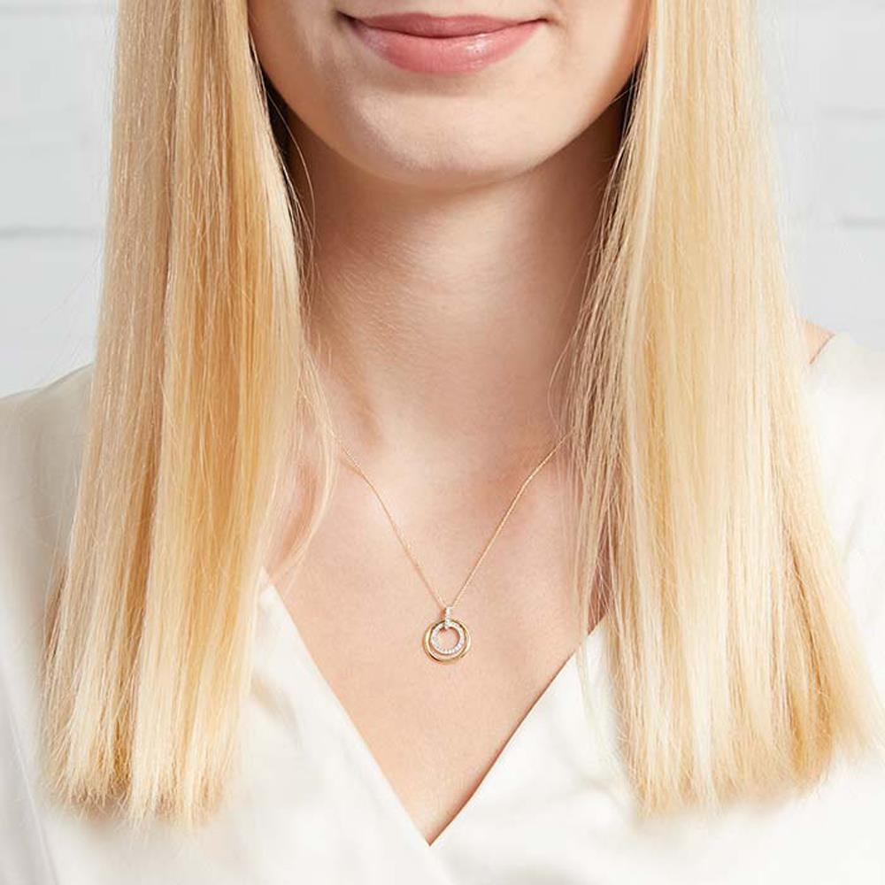 Unique Kette Anhänger Kreise 585er Gold Diamanten silber-gold