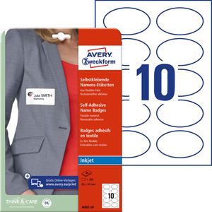 Zweckform Namensetiketten J4882-20, weiß, Oval 85x50mm, selbstklebend, ablösbar, 200 Stück