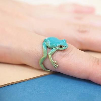 Laubfrosch-Ring, verstellbarer Laubfrosch-Ring, handgefertigter Frosch-Ring, niedliche Tier-Fingerringe im Vintage-Stil, lustiger neuster Laubfrosch-Ring, offener Ring, Alltagsschmuck für Frauen,