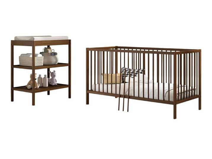 58 aufm Kessel Babyzimmer-Komplettset Babyzimmer Set Keira mit Baby-/Juniorbett Wickelkommode Buche nussbaum