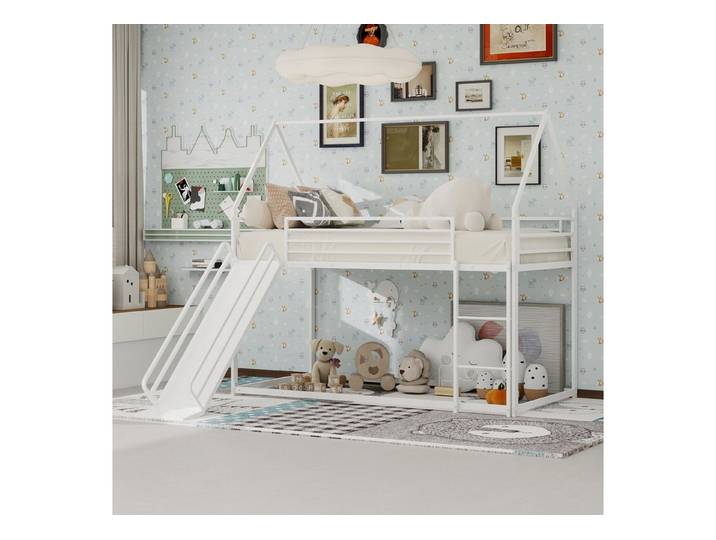 Odikalo Etagenbett Kinderbett Hochbett 90x190 mit Rutsche (Ultra-stabiles Kinder-Etagenbett mit Rutsche und Spielhausdesign – platzsparend, sicher und einfach zu montieren für doppelten Schlafkomfort)