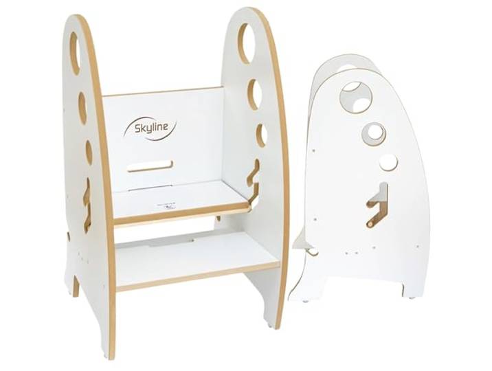 Skyline 3-in-1 wachsender Tritthocker Kleinkind Turm Helfer, Holz Kleinkind Stehhocker für Badezimmer oder Küche, Anti-Rutsch-Füße, Tragfähigkeit bis zu 100 kg (Weiß)