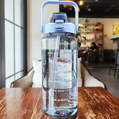 Friendly Fresh Finds Portable Water Bottle With Straw And Time Marker For Outdoor Fitness Large Capacity, Durable Plastic Hydration Cup blue