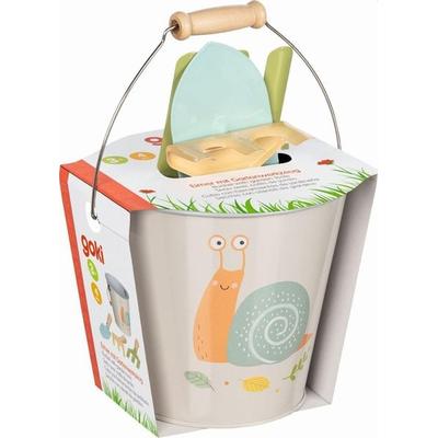 Eimer mit Gartenwerkzeug, Motiv Schnecke