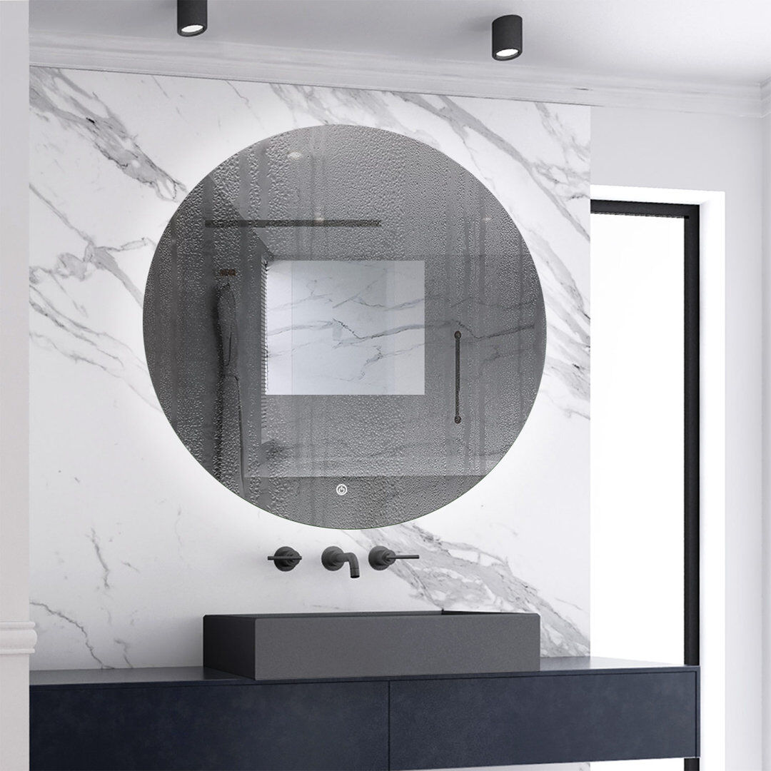 Ivy Bronx Round LED Bathroom Mirror with Light Adjustable Brightness,Anti-fog,Memory Function White 90 x 90 cm