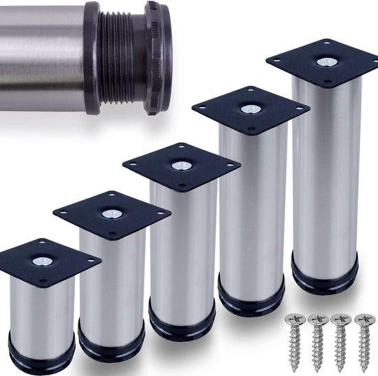 Set van 4 WAN Verstelbare Meubelpoten van RVS, Geborsteld, Ø50mm, Hoogte: 60-80mm
