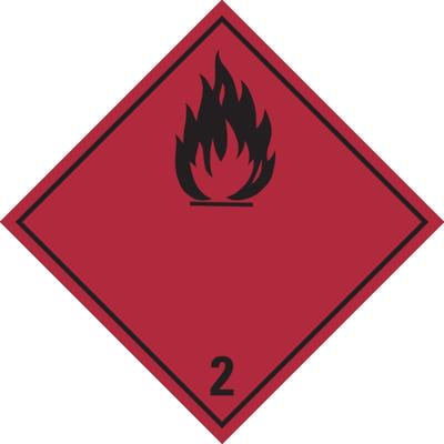 Gefahrzettel, Gefahrgutklasse 2 - Entzündbare Gase (rot/schwarz) - 30x30 mm Folie selbstklebend
