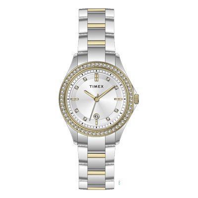 Quarzuhr TIMEX "Celine", silberfarben, silberfarben, schwarz, silberfarben, Armbanduhren, Damen, schwarz, Quarzuhr, Armbanduhr, Damenuhr, Edelstahlarmband, analog, Tag