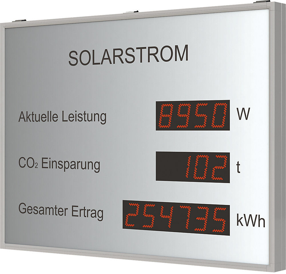 kaiserkraft LED-Photovoltaik-Anzeige, HxBxT 400 x 500 x 39 mm, silber eloxiert