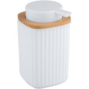 Wenko Seifenspender Rotello, 25294100, stehend, Kunststoff und Bambus, weiß, 250ml