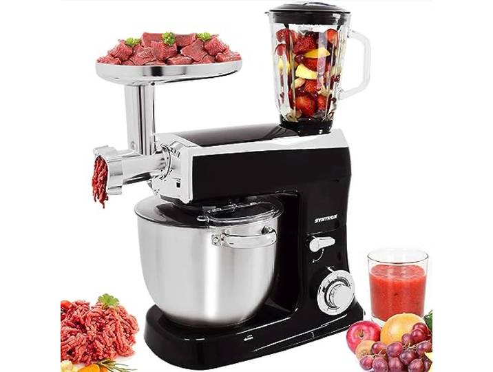 Syntrox Germany Küchenmaschine Wasas Mixen & Zerkleinern 7,5 Liter, Mixer und Fleischwolf in einem, Hackfleisch selber machen, Standmixer,zerkleinerer, Rührgerät, Hochleistungsmixer (Schwarz)