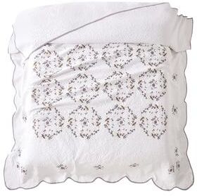 Porch & Den Irwin Floral Embroidered Scalloped Bedspread - White/Purple