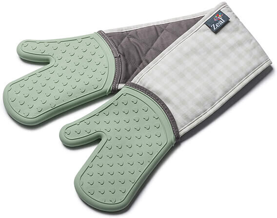 Zeal Steam Stop Silicone Double Oven Glove Gingham Sage Green
