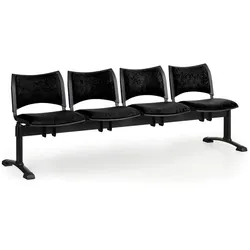 Gepolsterte Wartezimmerbank, Traversenbank SMART, 4-sitzer, schwarz, schwarze Füße