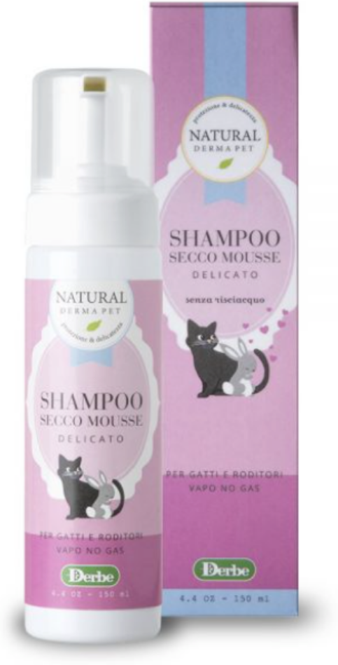 Derbe Natural Derma Pet by Shampoo Secco Mousse per Gatti e Roditori 150 ml Natural Derma Pet