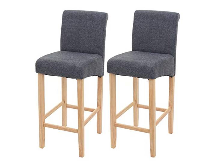 PROREGAL 2er-Set Barhocker gepolstert mit Lehne Sitzhöhe 75cm Holz Dunkelgrau helle Beine Stoff/Textil Barstuhl Tresenhocker