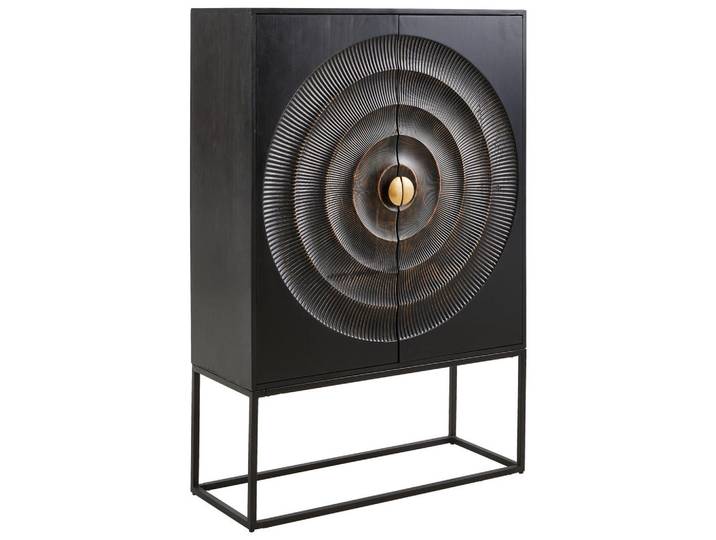Landscape Highboard, Schwarz, Metall, Akazie, massiv, 2 Fächer, 100x150x40 cm, Holzmöbel, Kleinmöbel Holz, Holzkommoden, Highboards Holz
