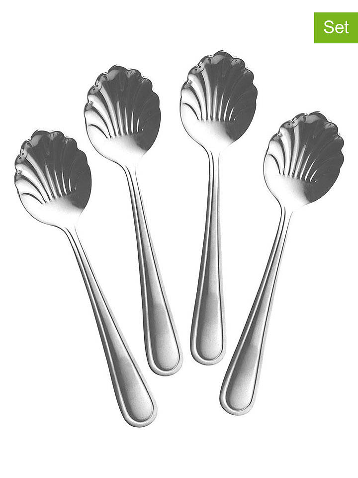 Rice 4er-Set: Teelöffel "Seashell" in Silber - (H)14 cm - onesize