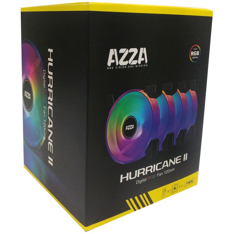 Azza Hurricane II Digital RGB 4er-Pack 120x120x25mm 1000-1800 U/min 29 dB(A) schwarz/weiß