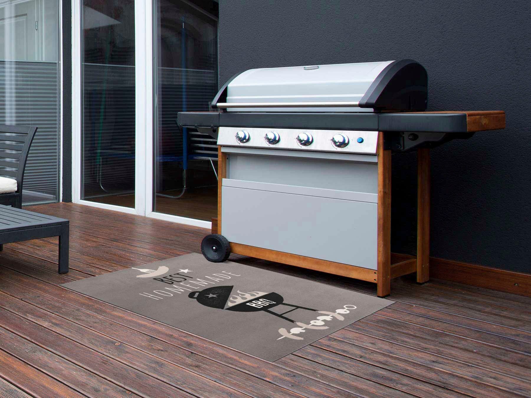 Fussmatte "BBQ Grillunterlage HOMEMADE", grau, B:90cm H:5mm L:120cm, Polyamid, PRIMAFLOR-IDEEN IN TEXTIL, Teppiche, Fussmatte, Grillmatte ideal als Bodenschutz, mit Spruch, rutschhemmend, waschbar grau B : 90cm 1 Stk., 5mm, L: 120cm