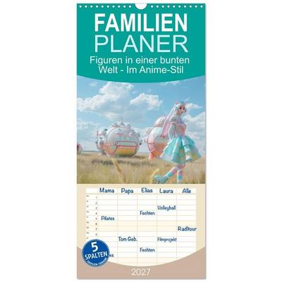 Familienplaner 2027 - Figuren in einer bunten Welt - Im Anime-Stil mit 5 Spalten (Wandkalender, 21 x 45 cm) CALVENDO