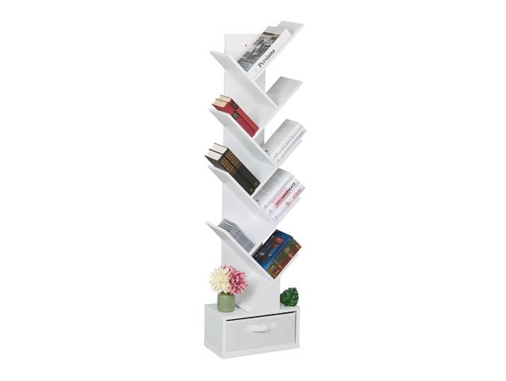 Relaxdays Bücherregal Weiß Baumform, Kunststoff, Rechteckig, 38x146x22 cm, Wohnzimmer, Regale, Bücherregale