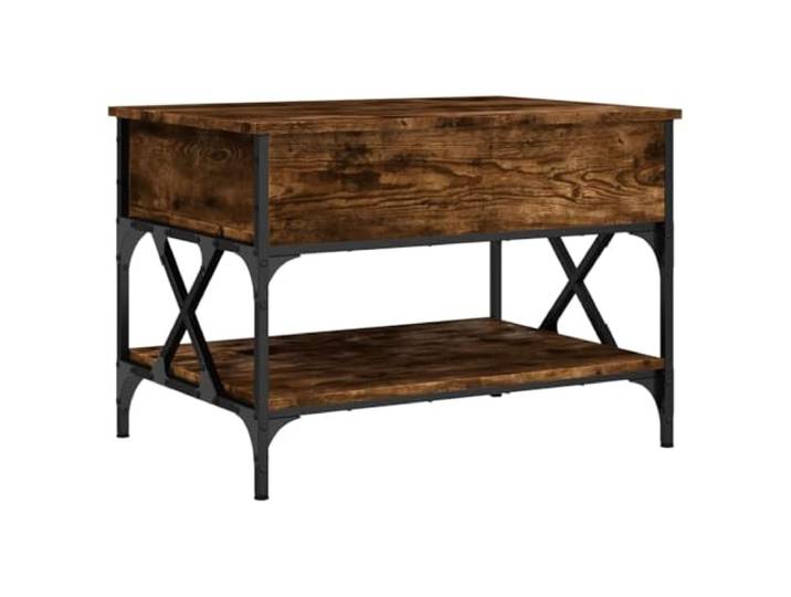 GHVBNMF Couchtisch Höhenverstellbar 70x50x50cm Räuchereiche Metall Höhenverstellbare Tischplatte mit verstecktem Staufach, ideal für flexibles Arbeiten im Wohnzimmer auf 70x50 cm.