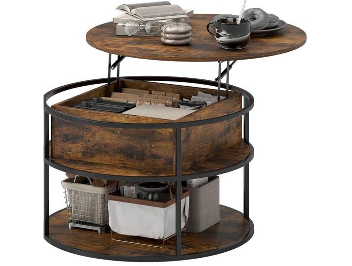Redom Couchtisch 80/80/61,5 cm höhenverstellbar aus Holz mit Stauraum und Ablage, Braun, 80x61.5x80 cm, Wohnzimmer, Wohnzimmertische, Couchtische