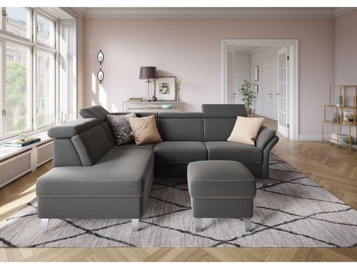 Ecksofa, Luxus-Microfaser, Anthrazit, 245×193 cm, Mit Kopfteilverstellung & Bettfunktion, SIT & MORE