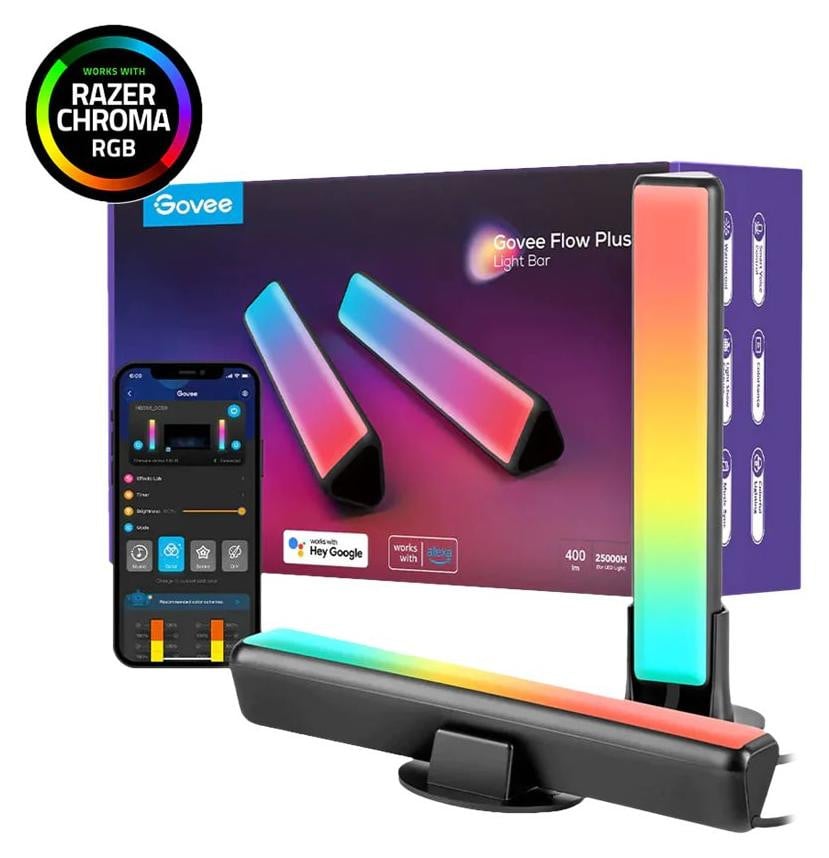 Govee Flow Plus RGBICWW LED-lichtbalken voor TV-achtergrondverlichting met WiFi en Bluetooth, Multicolor, Zwart