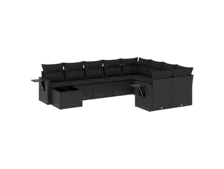 KTHLBRH Gartenmöbel-Set, 10 Stück, mit Kissen aus Polyrattan, schwarz Modulares Design, Klapptische mit Gasdruckfeder, Tischplatte aus gehärtetem Glas, PE-Rattan, pulverbeschichteter Stahl,