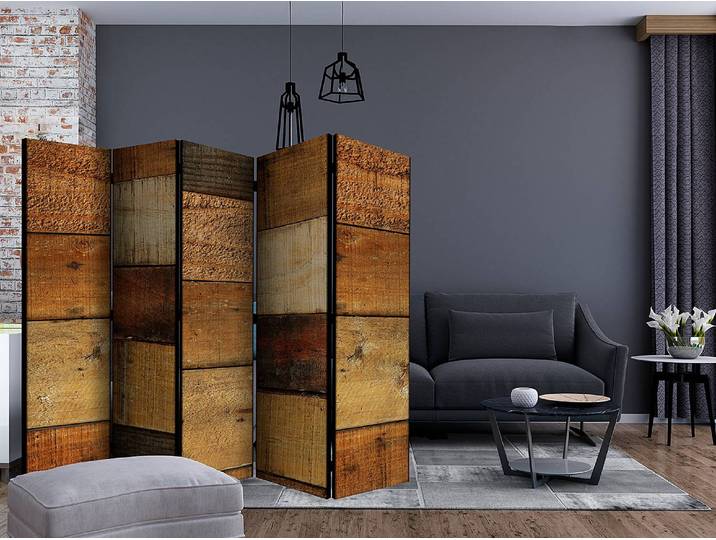 Paravent Wooden Textures acoustique Intissé sur bois massif Marron 225 x 172cm