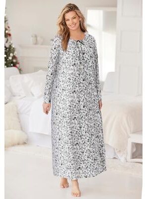 Plus Size Women's Floral Knit Gown by Dreams & Co. in Ivory Black (Size 5X) Nightgown
